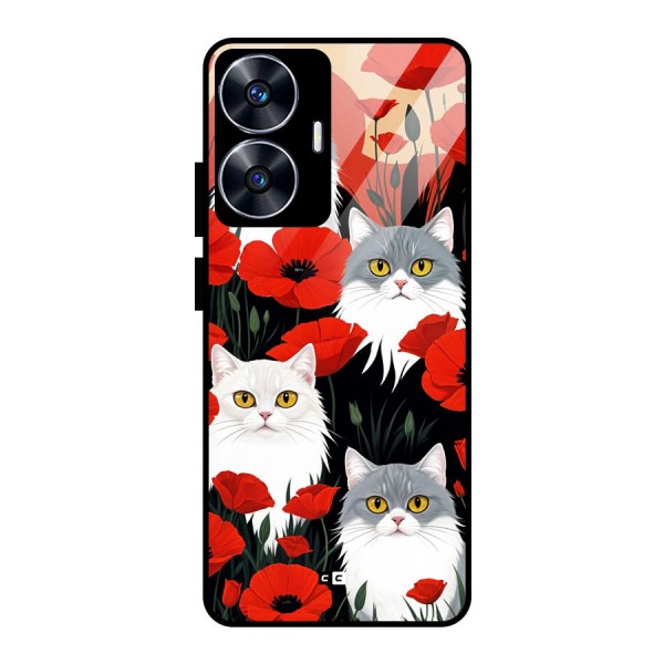 Floral Cat Glass Back Case for realme C55