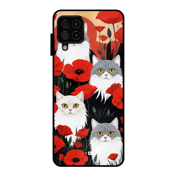 Floral Cat Metal Back Case for Galaxy A22 4G