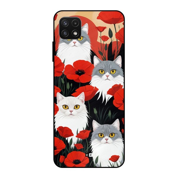 Floral Cat Metal Back Case for Galaxy A22 5G