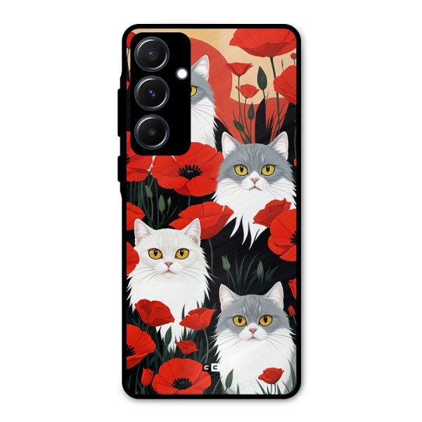 Floral Cat Metal Back Case for Galaxy A55