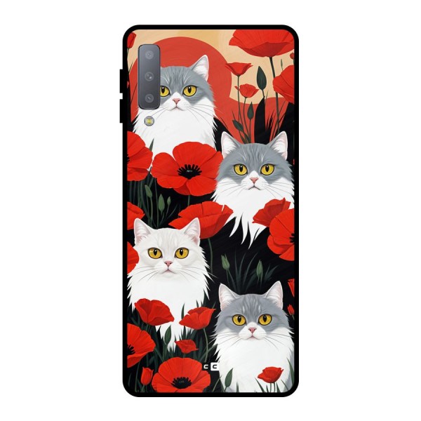 Floral Cat Metal Back Case for Galaxy A7 (2018)