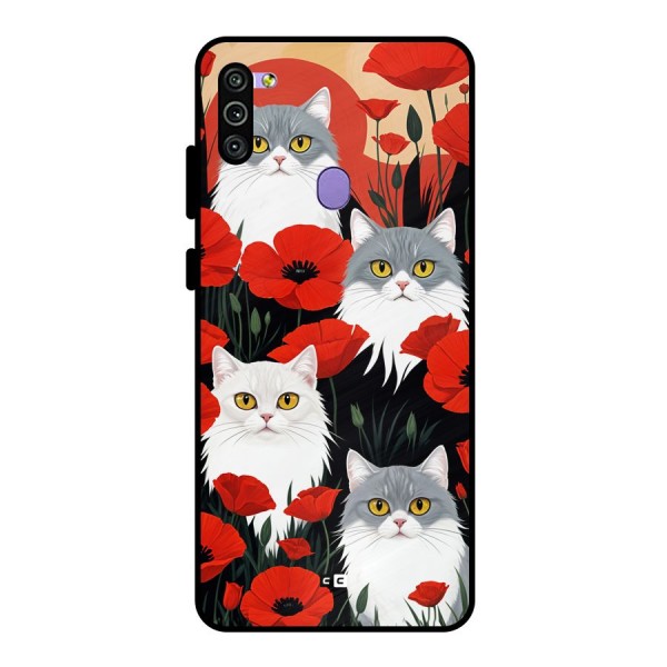 Floral Cat Metal Back Case for Galaxy M11