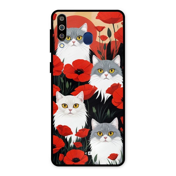 Floral Cat Metal Back Case for Galaxy M30