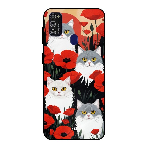 Floral Cat Metal Back Case for Galaxy M30s