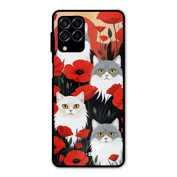 Floral Cat Metal Back Case for Galaxy M53 5G