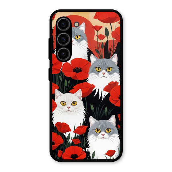 Floral Cat Metal Back Case for Galaxy S23