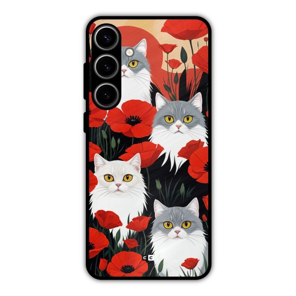 Floral Cat Metal Back Case for Galaxy S24 Plus