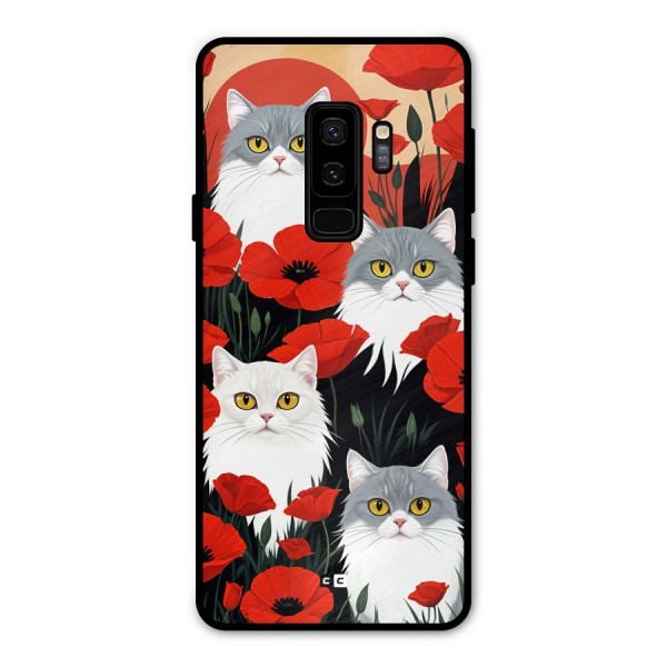 Floral Cat Metal Back Case for Galaxy S9 Plus