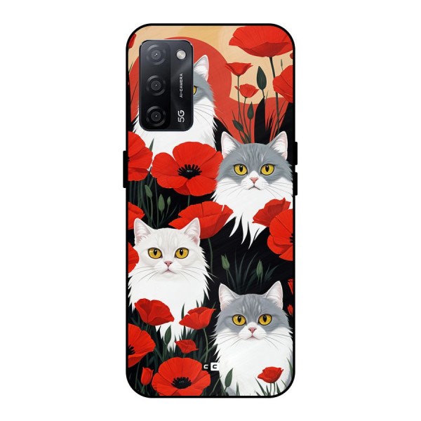 Floral Cat Metal Back Case for Oppo A53s 5G