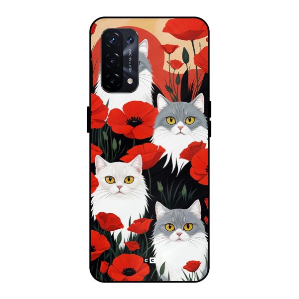 Floral Cat Metal Back Case for Oppo A74 5G