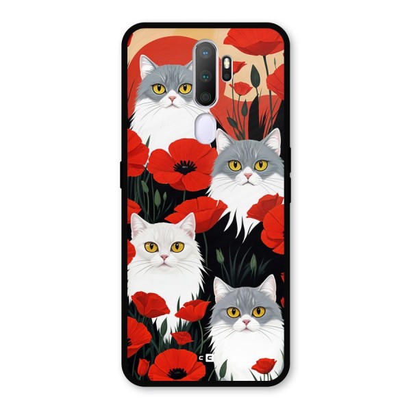 Floral Cat Metal Back Case for Oppo A9 (2020)