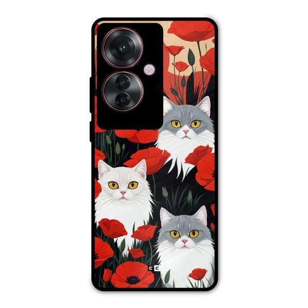 Floral Cat Metal Back Case for Oppo F25 Pro