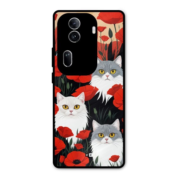 Floral Cat Metal Back Case for Oppo Reno11 Pro 5G
