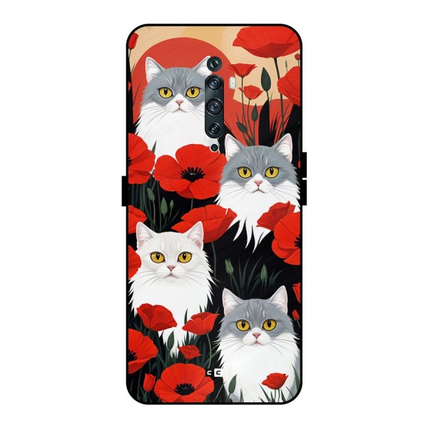 Floral Cat Metal Back Case for Oppo Reno2 F