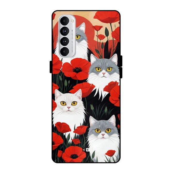 Floral Cat Metal Back Case for Oppo Reno4 Pro