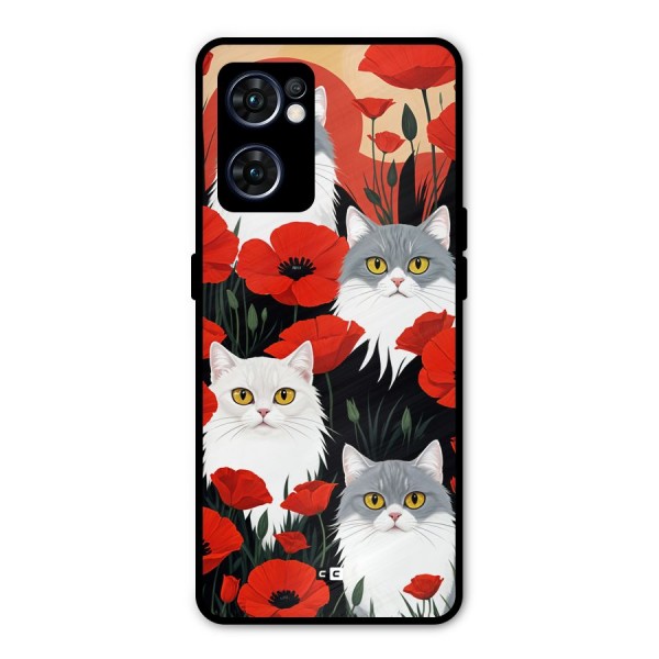 Floral Cat Metal Back Case for Oppo Reno7 5G