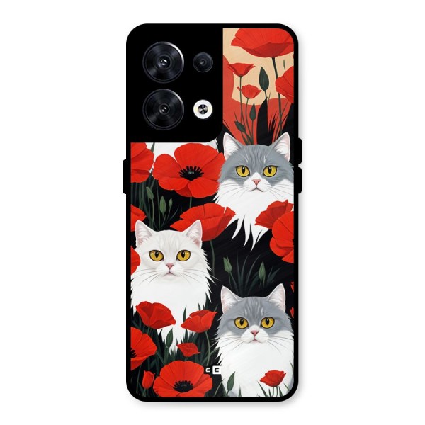 Floral Cat Metal Back Case for Oppo Reno8 5G