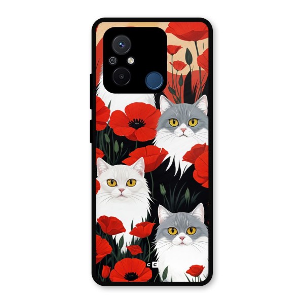 Floral Cat Metal Back Case for Poco C55