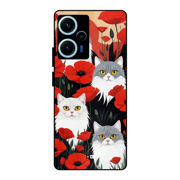 Floral Cat Metal Back Case for Poco F5