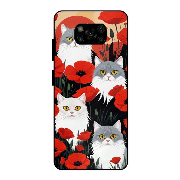 Floral Cat Metal Back Case for Poco X3