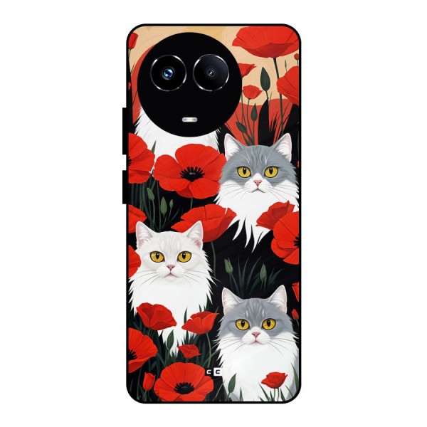 Floral Cat Metal Back Case for Realme 11X