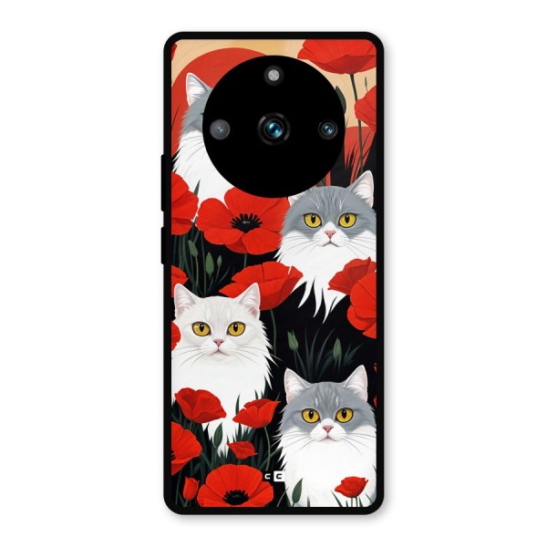 Floral Cat Metal Back Case for Realme 11 Pro