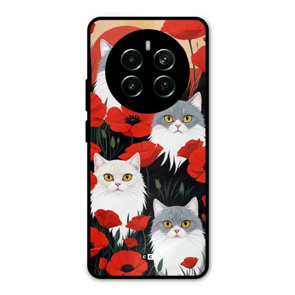 Floral Cat Metal Back Case for Realme 12 Plus