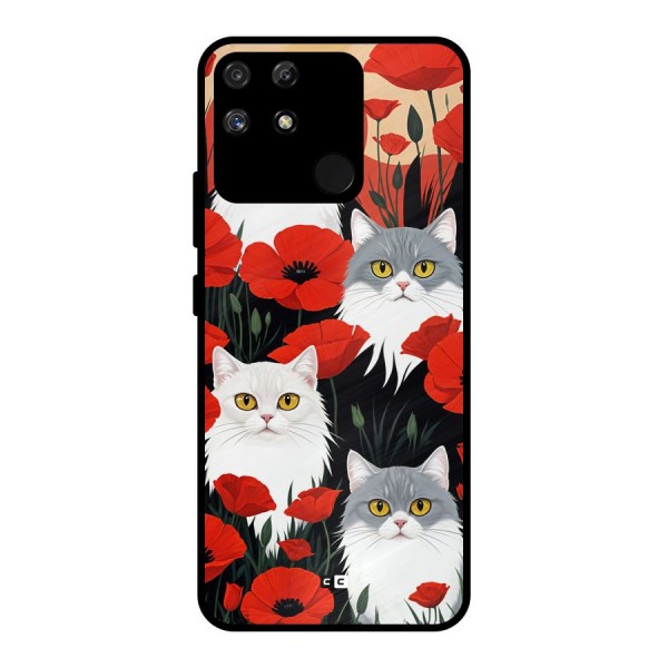 Floral Cat Metal Back Case for Realme Narzo 50A