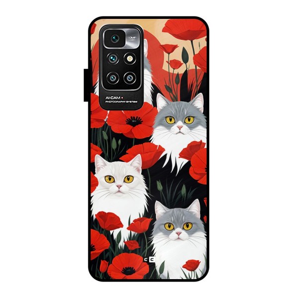 Floral Cat Metal Back Case for Redmi 10 Prime