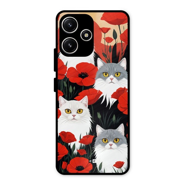 Floral Cat Metal Back Case for Redmi 12 5G