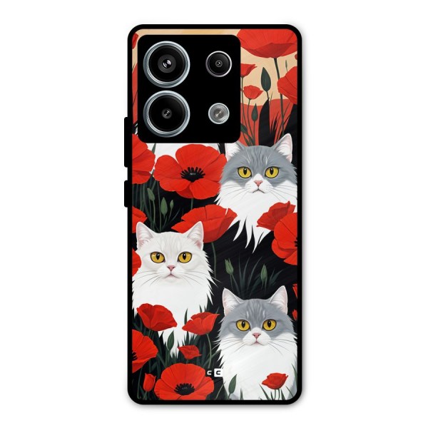 Floral Cat Metal Back Case for Redmi Note 13 Pro 5G