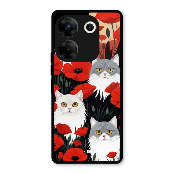 Floral Cat Metal Back Case for Tecno Camon 20