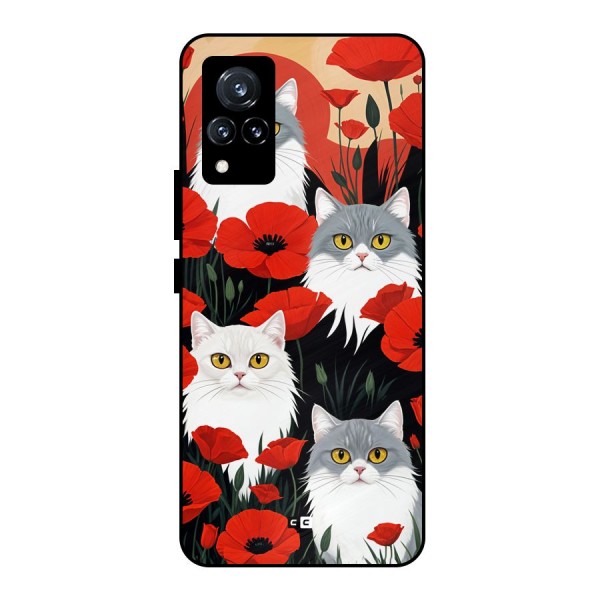 Floral Cat Metal Back Case for Vivo V21 5G