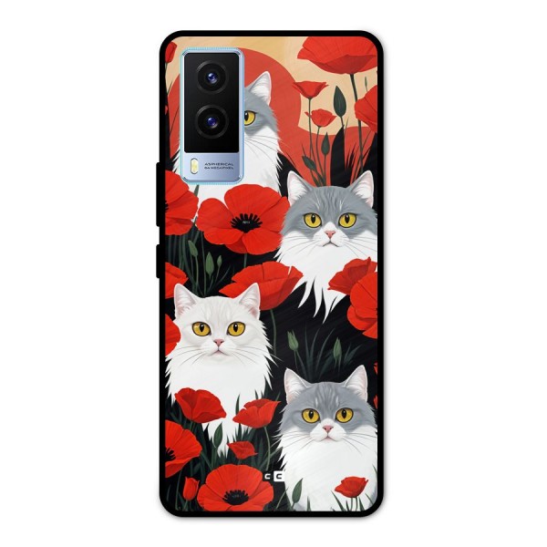 Floral Cat Metal Back Case for Vivo V21e 5G