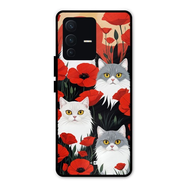 Floral Cat Metal Back Case for Vivo V23 Pro