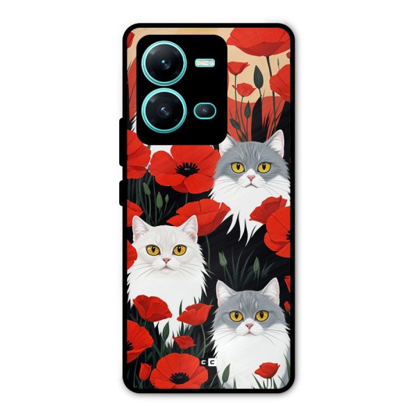 Floral Cat Metal Back Case for Vivo V25