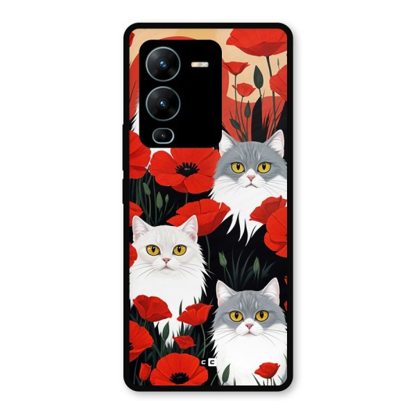 Floral Cat Metal Back Case for Vivo V25 Pro