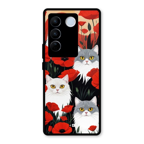 Floral Cat Metal Back Case for Vivo V27