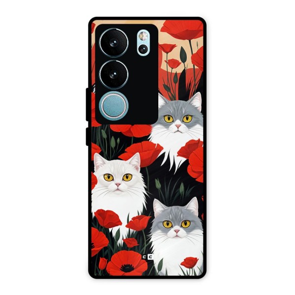 Floral Cat Metal Back Case for Vivo V29 Pro