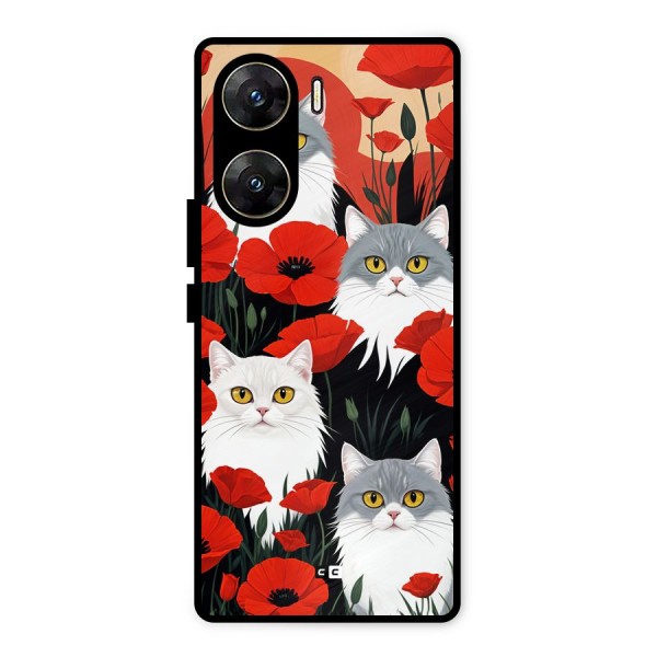 Floral Cat Metal Back Case for Vivo V29e