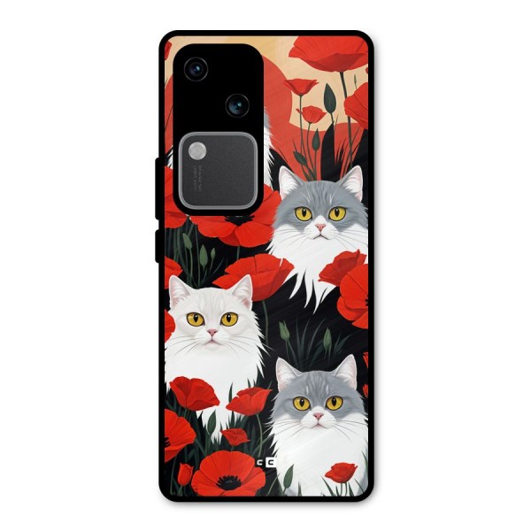 Floral Cat Metal Back Case for Vivo V30