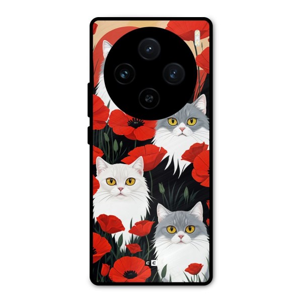 Floral Cat Metal Back Case for Vivo X100