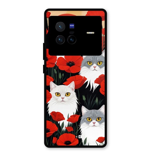 Floral Cat Metal Back Case for Vivo X80