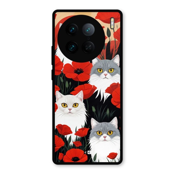 Floral Cat Metal Back Case for Vivo X90 Pro