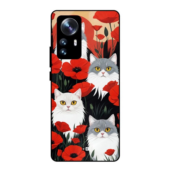 Floral Cat Metal Back Case for Xiaomi 12 Pro