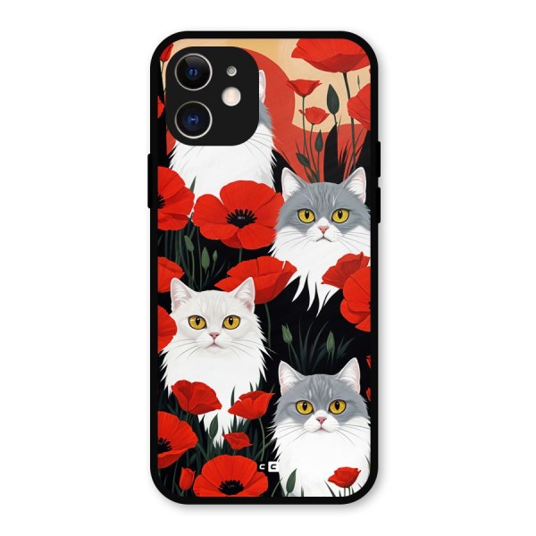 Floral Cat Metal Back Case for iPhone 12