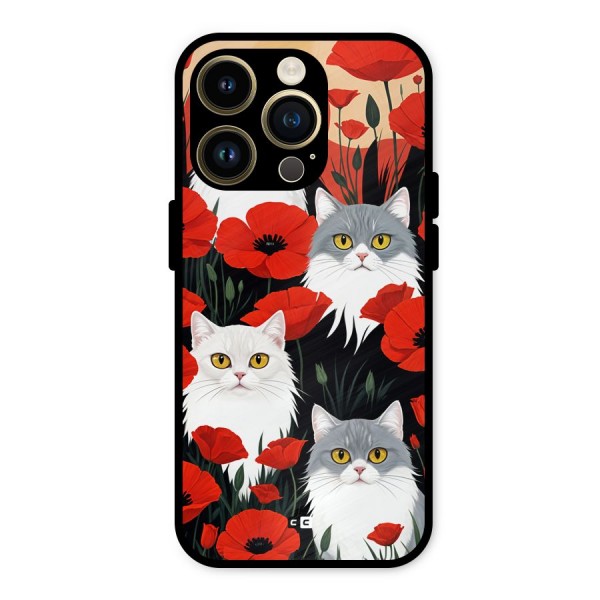 Floral Cat Metal Back Case for iPhone 14 Pro