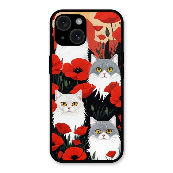 Floral Cat Metal Back Case for iPhone 15