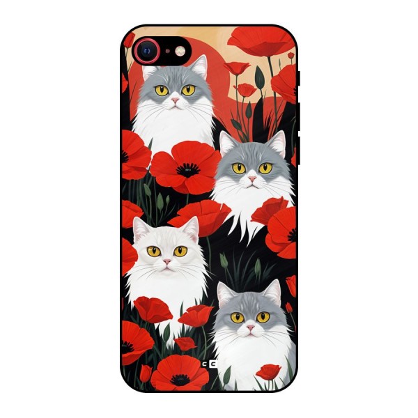 Floral Cat Metal Back Case for iPhone 8