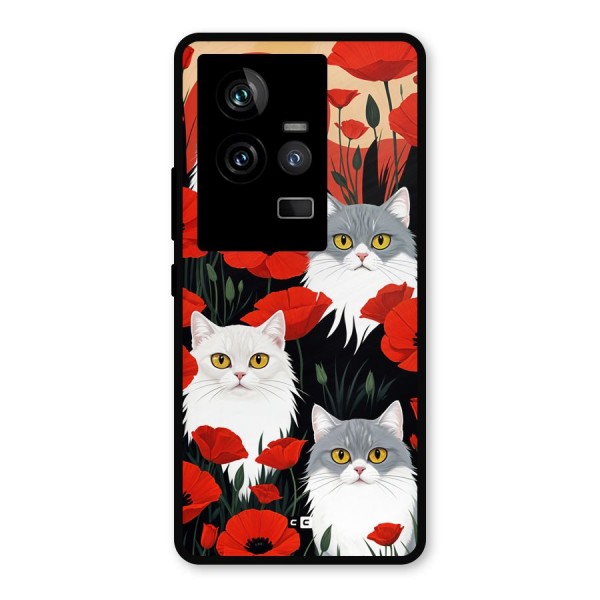 Floral Cat Metal Back Case for iQOO 11 5G